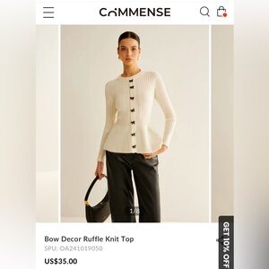 Commense Bow Detail Ruffle knit Top